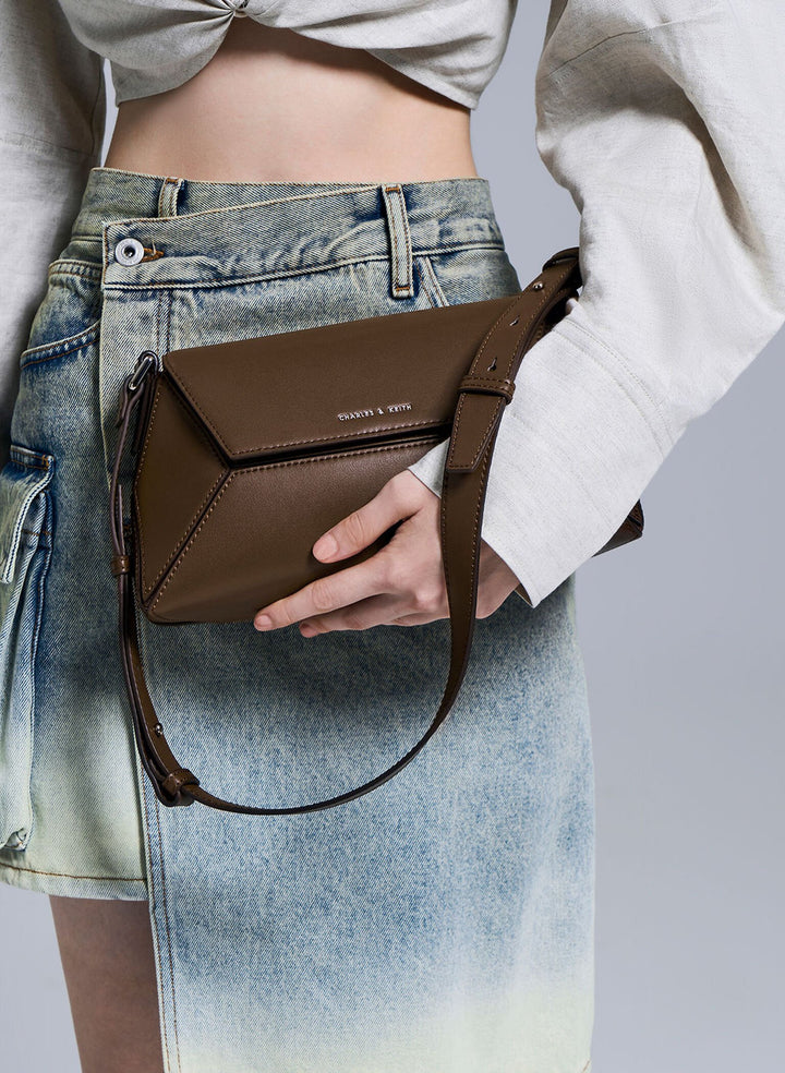 CHARLES & KEITH - Nasrin Geometric Shoulder Bag - Dark Brown - Cocotree