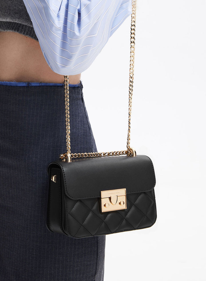 CHARLES & KEITH - Alva Quilted Chain-Handle Bag - Black - Cocotree