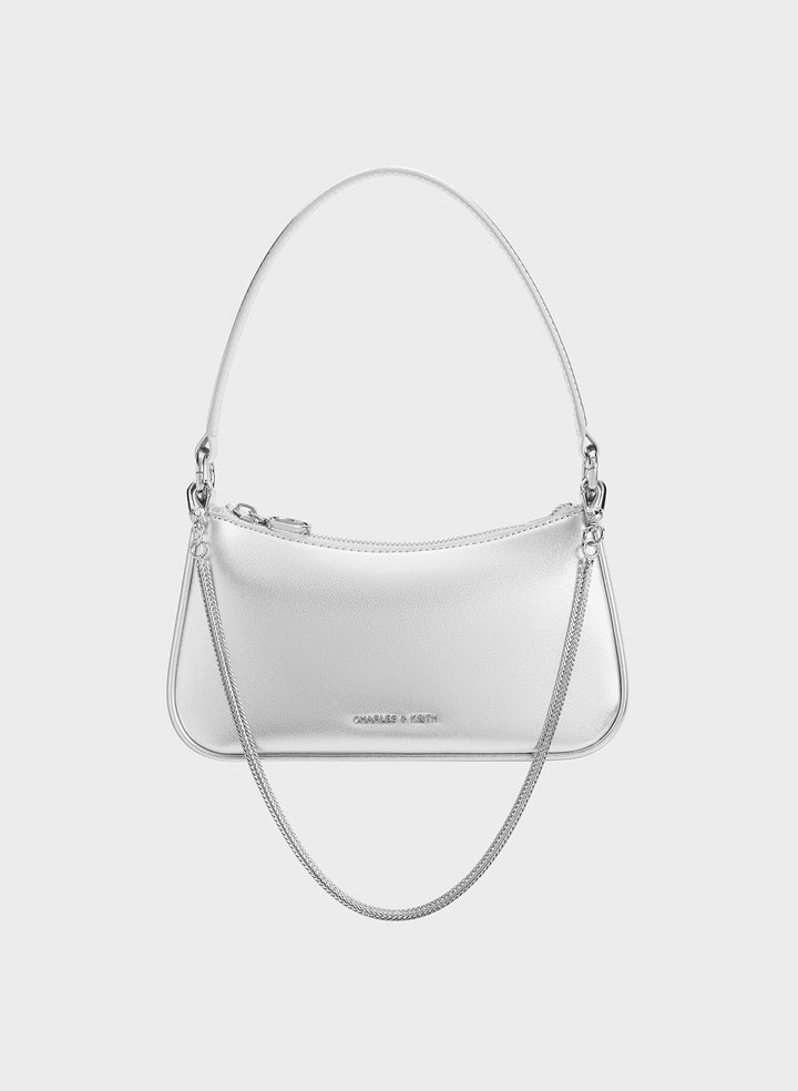 CHARLES & KEITH - Elspeth Metallic Curved Shoulder Bag - Silver