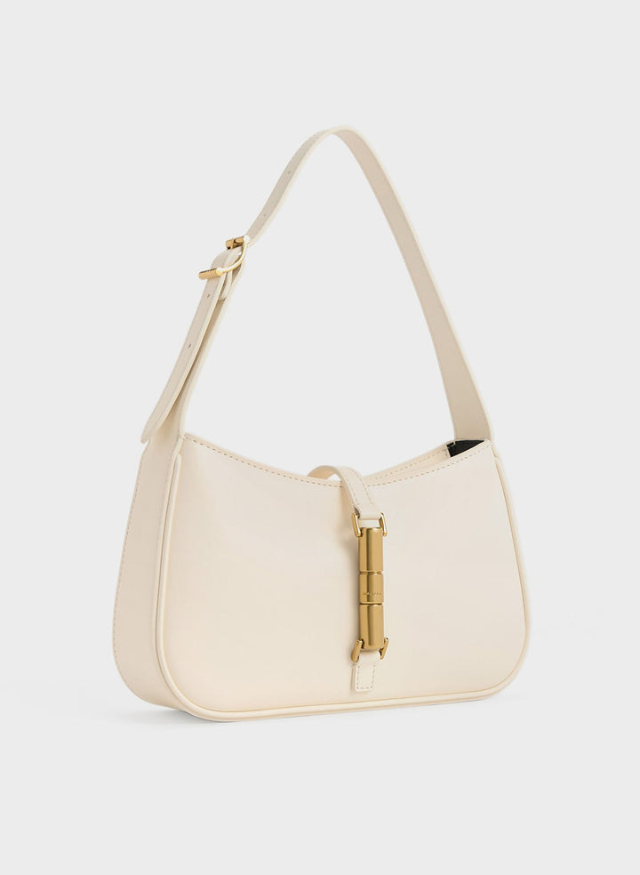 CHARLES & KEITH - Cesia Metallic Accent Shoulder Bag - Cream - Cocotree