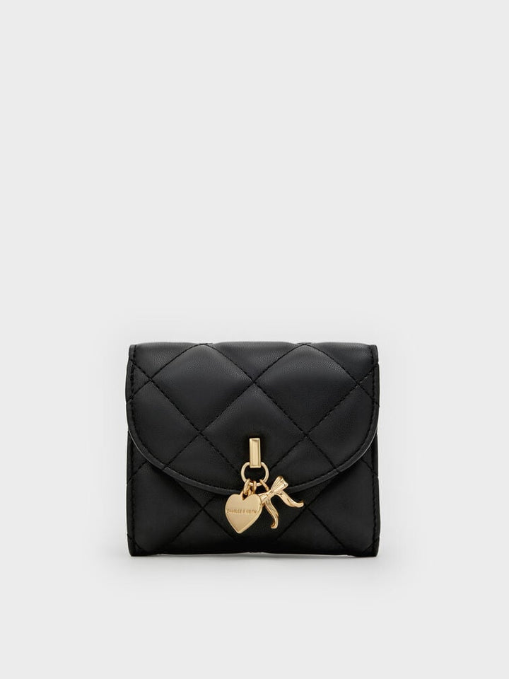 Charles & Keith Arrietty Quilted Bow-Heart Charm Curved-Flap Wallet
