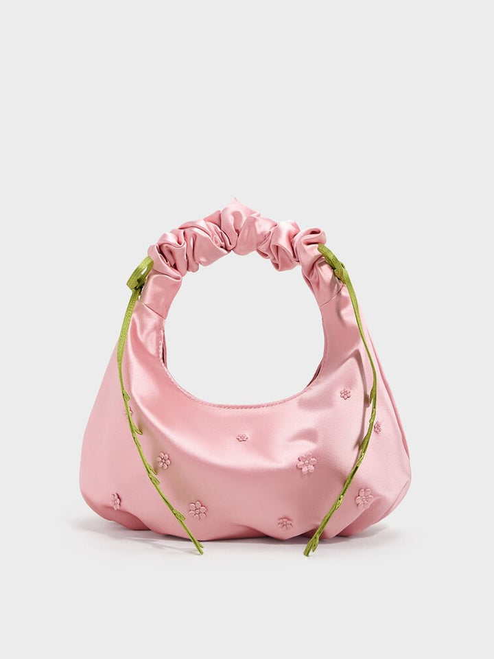 Charles & Keith Mabel Satin Floral-Vine Hobo Bag