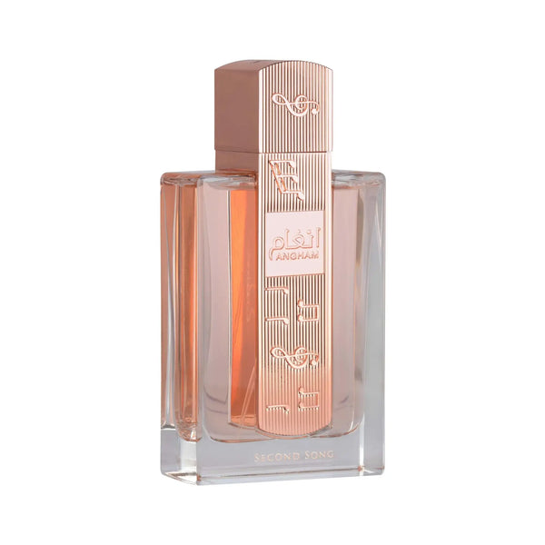 Lattafa Angham Second Song EDP 100ML bottle showcasing its elegant design and luxurious fragrance.